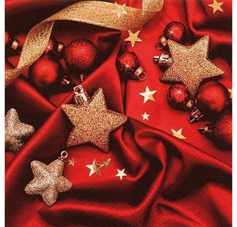 ti-flair Papierserviette 20 Servietten Baubles on Red Silk 33x33cm, (20 St) von ti-flair