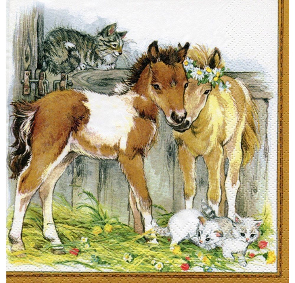 ti-flair Papierserviette 20 Servietten Kitten & Foals in Stable 33x33cm, (20 St) von ti-flair