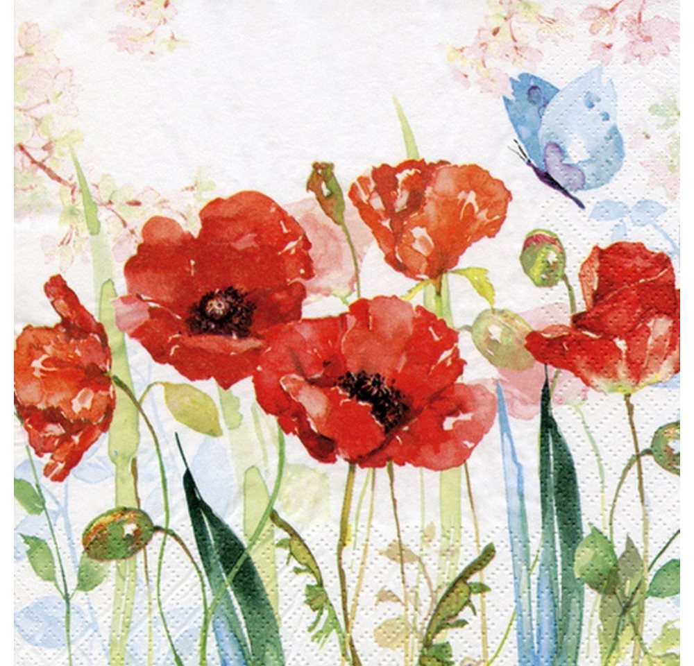 ti-flair Papierserviette 20 Servietten Poppys & Butterfly 33x33cm, (20 St) von ti-flair