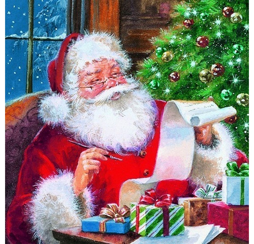 ti-flair Papierserviette 20 Servietten Santa Claus checking Wishlist 33x33cm, (20 St) von ti-flair