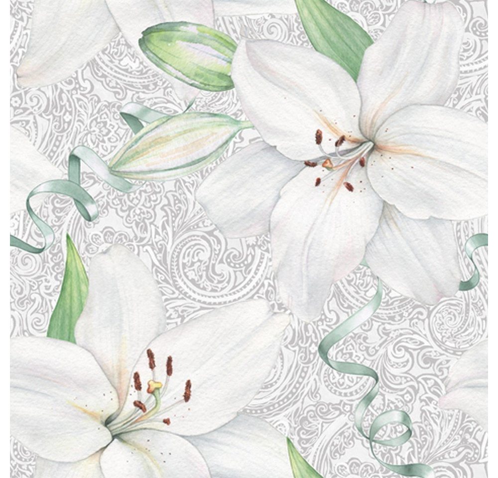 ti-flair Papierserviette 20 Servietten White Lily with Ribbon 33x33cm, (20 St) von ti-flair