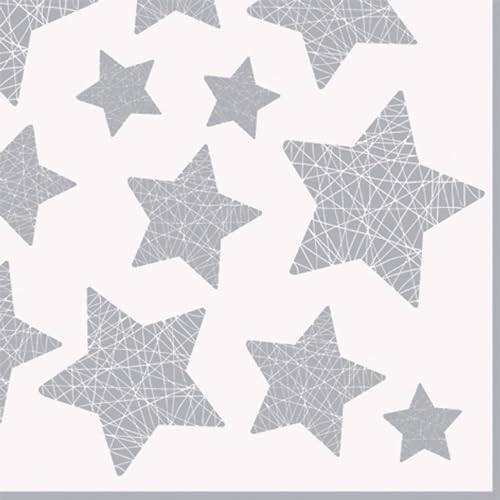 ti-flair Servietten Papier 33x33cm 20 Stück mit Sternen Motiv - hochwertig & nachhaltig - Einweg Weihnachtsservietten 3-lagig - Papierservietten für Weihnachten Geburtstag Gastronomie - Weiß Silber von ti-flair