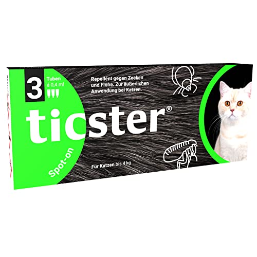 TICSTER Spot-on für Katzen bis 4 kg, Floh und Zeckenmittel, Inhalt: 3X 0,4ml, Schutzdauer: bis zu 12 Wochen (Lösung zum Auftropfen, effektives Flohmittel, natürlicher Wirkstoff) von ticster