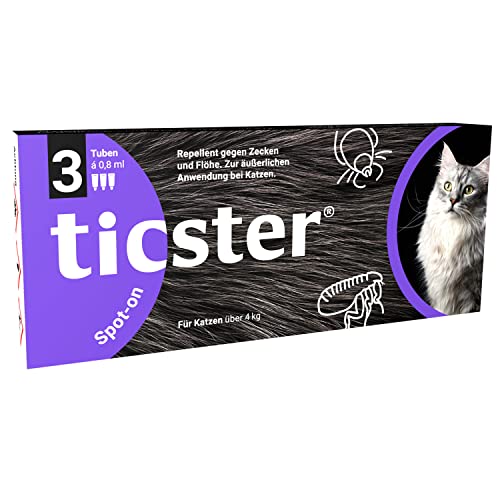 TICSTER Spot-on für Katzen zwischen 4-8 kg, Floh und Zeckenmittel, Inhalt: 3X 0,8ml, Schutzdauer: bis zu 12 Wochen (Lösung zum Auftropfen, effektives Flohmittel, natürlicher Wirkstoff) von ticster