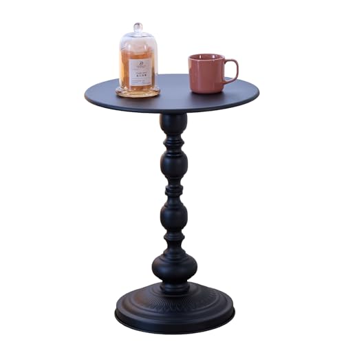 Eleganter runder Vintage-Beistelltisch mit römischen Säulen – stabiles Metalldesign, perfekt als Kaffee-, End-, Tee- oder Freizeittisch für Wohn- und Schlafzimmer-Dekor, 53 x 30 cm (H x B) (schwarz von tiedingdingjiaju