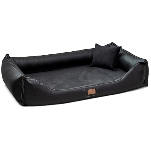 tierlando® Orthopädisches Hundebett Maddox VIP mit Kunstleder-Velours-Bezug, Viscomatratze und Rutschfester Unterseite für maximalen Liegekomfort Größe: 100x75cm | Farbe: 03 Schwarz von tierlando