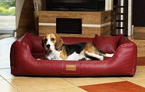 tierlando® Maddox VIP Orthopädisches Hundebett VISCO Velours Kunstleder S - XXL Größe: MO5-AL 120cm | Farbe: 04 Bordeaux von tierlando