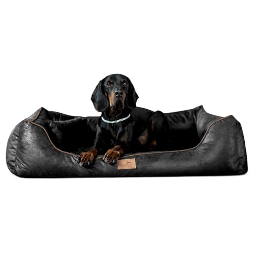 tierlando® Orthopädisches Hundebett Alberto Vintage Velours | Waschbar | Vintage Antik Style (AB5 | 120x85 cm (Innen 90x55 cm), 03 | Schwarz Anthrazit) von tierlando