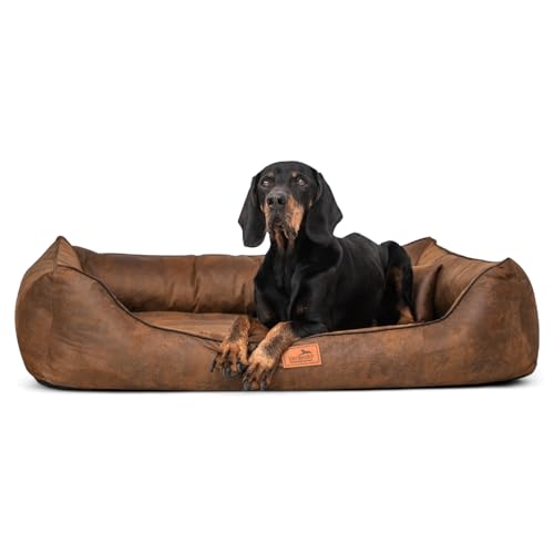 tierlando® Orthopädisches Hundebett Alberto Vintage Velours | Waschbar | Vintage Antik Style (AB6 | 150x100 cm (Innen 120x70 cm), 28 | Hellbraun) von tierlando