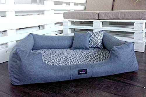 tierlando® Orthopädisches Hundebett Ellen Exklusives Rauten-Muster Blumen-Muster (ELL4 110x90cm (innen 80x70cm), 60 Blau-Grau) von tierlando