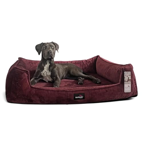 tierlando® Orthopädisches Hundebett Franklin | Hochwertiges Hundesofa | Kuscheliger Teddy-Stoff L+ (110x90 cm) | 29 Bordeaux von tierlando