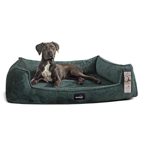 tierlando® Orthopädisches Hundebett Franklin | Hochwertiges Hundesofa | Kuscheliger Teddy-Stoff L+ (110x90 cm) | 38 Petrol von tierlando