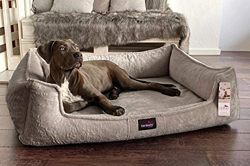 tierlando® Orthopädisches Hundebett Franklin | Hochwertiges Hundesofa | Kuscheliger Teddy-Stoff XL+ (130x100 cm) | 02 Graphit Taupe von tierlando