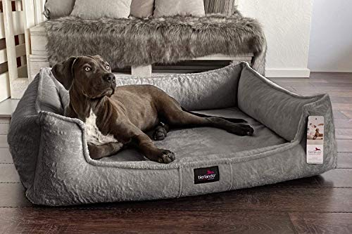 tierlando® Orthopädisches Hundebett Franklin | Hochwertiges Hundesofa | Kuscheliger Teddy-Stoff XL+ (130x100 cm) | 06 Grau von tierlando