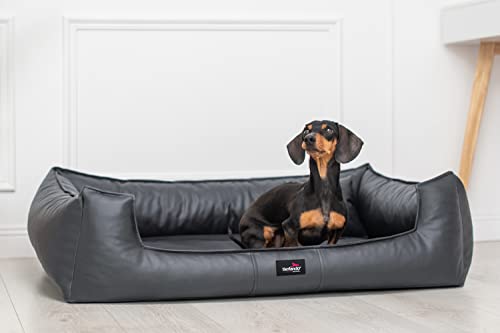 tierlando® Orthopädisches Hundebett Goofy Kunstleder inkl. Matratzenschoner Mittelgroße und Große Hunde Hundesofa Gr. M+ 90cm Graphit von tierlando