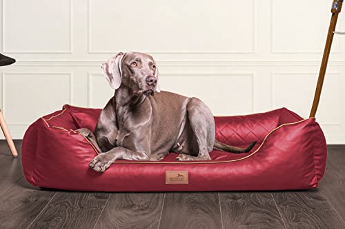 tierlando® Orthopädisches Hundebett Louis | Gestepptes Kunstleder KARO | Anti-Haar (LS4 100 cm, 04 | Bordeaux Rot) von tierlando