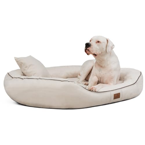 tierlando® Orthopädisches Hundebett Marlon Nonplusultra mit formstabiler Visco Plus Matratze, extra weicher Velours-Bezug Größe: 100x85cm | Farbe: 05 Creme von tierlando