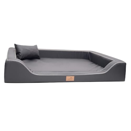 tierlando® Orthopädisches Hundebett Melody Latex Kunstleder Anti-Haar (MDY3-LL | 85x60 cm (Innen 70x45 cm), 02 | Graphit) von tierlando