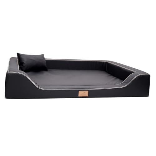 tierlando® Orthopädisches Hundebett Melody Latex Kunstleder Anti-Haar (MDY4-LL | 100x75 cm (Innen 85x60 cm), 03 | Schwarz) von tierlando