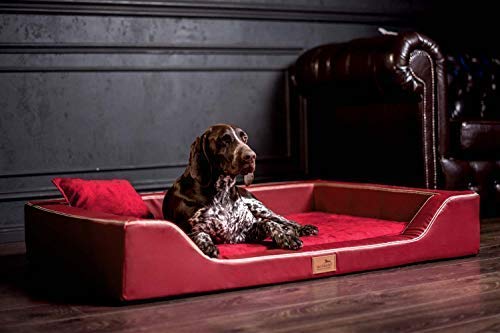 tierlando® Orthopädisches Hundebett Melody Latex Kunstleder und High-Tech Velours (MDY3-TL | 85x60 cm (Innen 70x45 cm), 04 | Bordeaux Rot) von tierlando