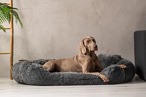 tierlando® Orthopädisches Hundebett Pamela Shaggy – kuschelig, flauschig, waschbar, herausnehmbar Langer Plüsch, Langflor Größe: 115x90cm | Farbe: 02 Graphit von tierlando