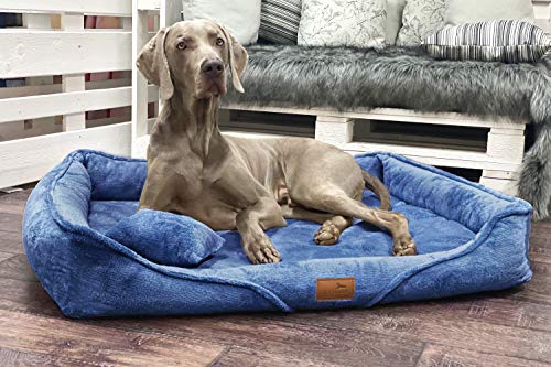 tierlando® Orthopädisches Hundebett Tyson | Kuscheliges und Flauschiges XXL Hundesofa | Waschbar | Memory Foam L+ | Blau von tierlando