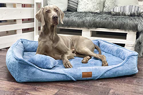 tierlando® Orthopädisches Hundebett Tyson | Kuscheliges und Flauschiges XXL Hundesofa | Waschbar | Memory Foam XL+ | Hellblau von tierlando