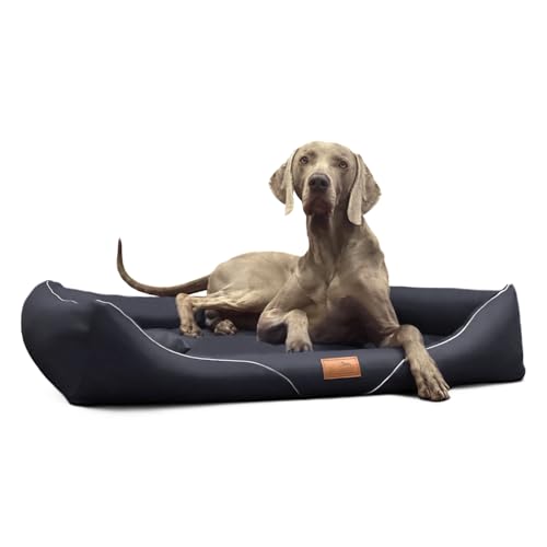 tierlando® Orthopädisches Hundebett William Easy-Clean | Luxus Hundesofa Kunstleder | Allergiker Anti-Haar | Memory Foam XL+ | Schwarz von tierlando