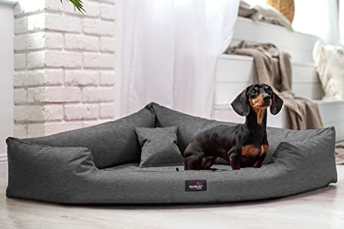 tierlando® Trivia | Orthopädisches Hundebett Robustes Polyester Visco Eckbett Eckhundebett Größe: 80x80cm | Farbe: 99 Dunkelgrau Meliert von tierlando