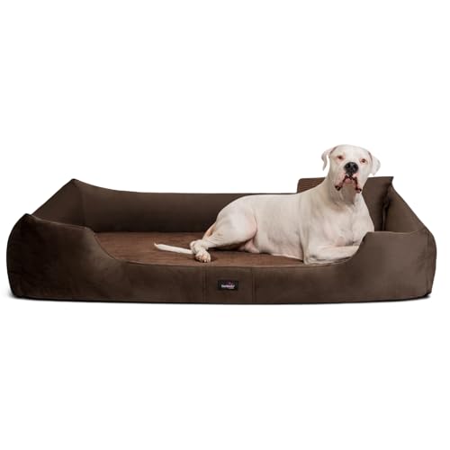 tierlando® Vincent Orthopädisches Hundebett | High-Tech-Velours Triton und Cord: edel und samtig weich | Mittel bis übergroß | Hundesofa Hundekorb Hundekissen (VI4 | 110 cm, 01 Braun) von tierlando