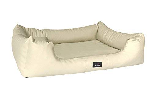 tierlando® orthopädisches Hundebett Milen | Rundum Kunstleder | Besonders pflegeleicht | M - XXXL | 90-185 cm ML3 | 90 x 70 cm, 05 | Creme von tierlando