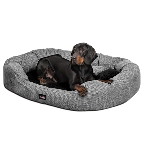 tierlando® Luxus orthopädisches Hundesofa BALOU Hundebett Visco Plus Matratze | Handwebcharakter | Premium-Lounge! Gr. XL+ 125cm Grau Töne von tierlando