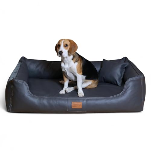 tierlando Maddox Komfort Hundebett Hundesofa Kunstleder S - XXL Größe: MN4-LL 100cm | Farbe: 02 Graphit Grau von tierlando