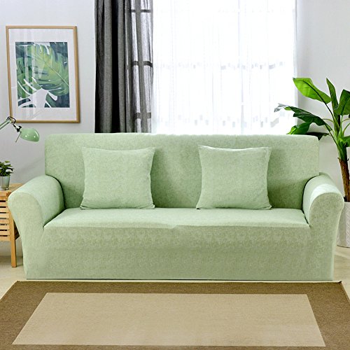 1 2 3 4-Sitzer-Sofa Cover ganzjährig Leinen Muster Stretch Sofa Schonbezug rutschsicherer elastischer Polyester Couch Cover Protector, grün, 3 Seater:195-230cm von tifee