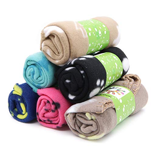 tifee Haustierdecke Kissen Hund Katze, weiche, warme, waschbare Decken für Welpen, Schlafmatten mit Pfotenabdruck, 6 Stück, (60 x 70 cm, Mehrfarbig) von tifee