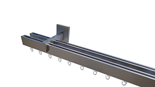 Innenlaufsystem Gardinenstange Square-LINE kantig, auf Maß - Aluminium - 210 cm 2-Lauf von tilldekor