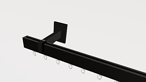 Innenlaufsystem Gardinenstange Square-LINE kantig, auf Maß - Schwarz - 130 cm 1-Lauf von tilldekor