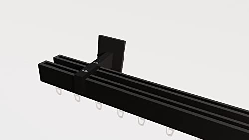 Innenlaufsystem Gardinenstange Square-LINE kantig, auf Maß - Schwarz - 160 cm 2-Lauf von tilldekor