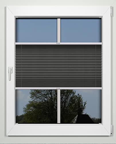 Plissee nach Maß Montage Glasleiste Blickdicht mit Spannschuh Sonnenschutzrollo (anthrazit, Breite 121-130 cm) Höhe 151-200 cm von tilldekor