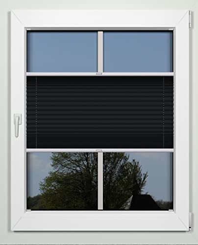 Plissee nach Maß Montage Glasleiste Blickdicht mit Spannschuh Sonnenschutzrollo (schwarz, Breite 61-70 cm Höhe 40-100 cm) von tilldekor