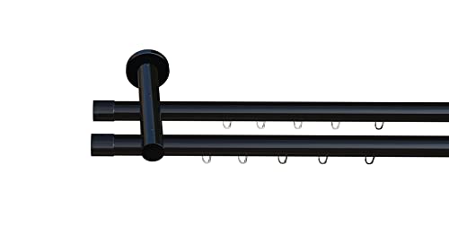 Tilldekor Innenlauf Gardinenstange HIGH-LINE ANDRAX, 2-Lauf, schwarz-glanz, Ø 20 mm, 120 cm, inkl. Trägern und Gleitern von tilldekor