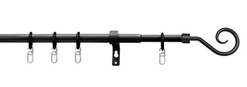Tilldekor ausziehbare Gardinenstange ROMA II, schwarz, Ø 13/16 mm, 1-Lauf, 70 - 120 cm, inkl. Trägern und Ringen von tilldekor