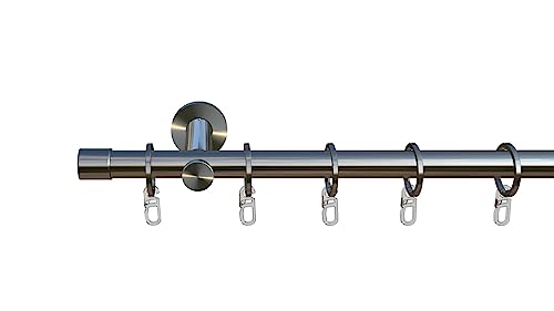 tilldekor Gardinenstange Andrax 1, Edelstahl-Optik, 16 mm Durchmesser, auf Maß 260 cm inkl. Trägern, Endstücken, Ringe und Faltenlegehaken von tilldekor