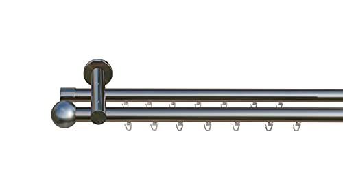 tilldekor Innenlauf Gardinenstange nach Maß, Formentor 2-läufig Edelstahl-Optik, 16mm Durchmesser, auf Maß gefertigt, 310 cm, inkl. Trägern und Endstücken von tilldekor