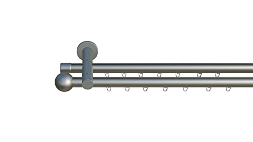 tilldekor Innenlauf Gardinenstange nach Maß, Formentor 2-läufig Silber-Matt, 16mm Durchmesser, auf Maß gefertigt, 120 cm, inkl. Trägern und Endstücken von tilldekor