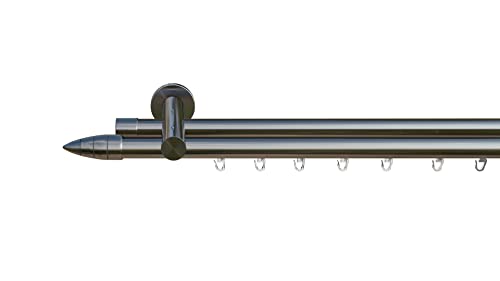 tilldekor Innenlauf Gardinenstange nach Maß, Menorca 2-läufig Edelstahl-Optik, 16mm Durchmesser, auf Maß gefertigt, 300 cm, inkl. Trägern und Endstücken von tilldekor