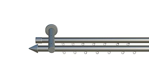 tilldekor Innenlauf Gardinenstange nach Maß, Palma 2-läufig Silber-Matt, 16mm Durchmesser, auf Maß gefertigt, 250 cm, inkl. Trägern und Endstücken von tilldekor