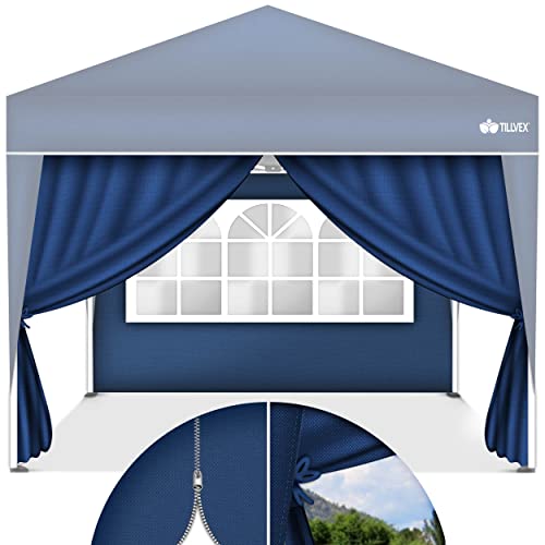 tillvex® 2X Seitenwand für Pavillon 3x3m | Faltpavillon Seitenteile wasserabweisend | Seitenfenster & Reißverschluss | Seitenwände für Gartenzelt Partyzelt Blau von tillvex