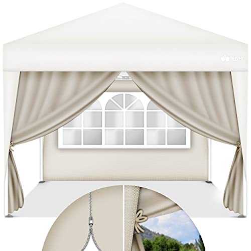 tillvex® 2X Seitenwand für Pavillon 3x3m | Faltpavillon Seitenteile wasserabweisend | Seitenfenster & Reißverschluss | Seitenwände für Gartenzelt Partyzelt Beige von tillvex