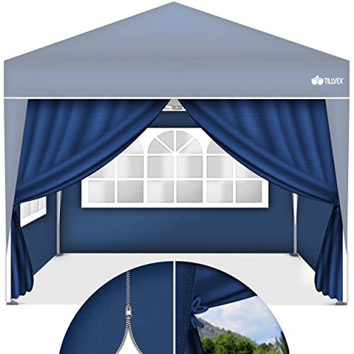 tillvex® 4X Seitenwand für Pavillon 3x3m | Faltpavillon Seitenteile wasserabweisend | Seitenfenster & Reißverschluss | Seitenwände für Gartenzelt Partyzelt Blau von tillvex